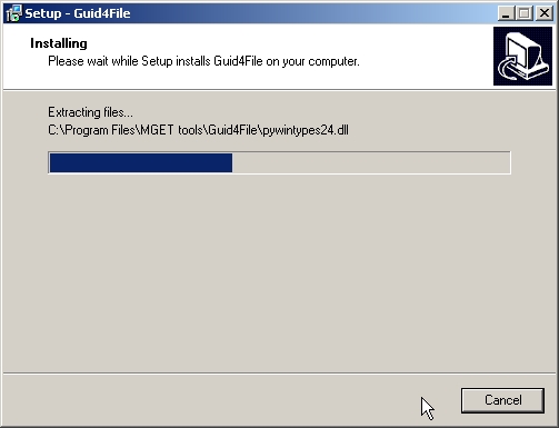 Guid4File voortgang installatie