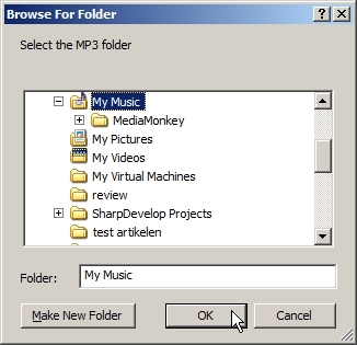 Klik op de knop bladeren om de MP3 map te selecteren.