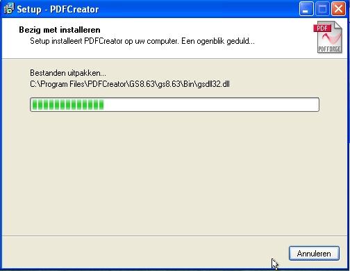 PDF Creator installatie voortgang.