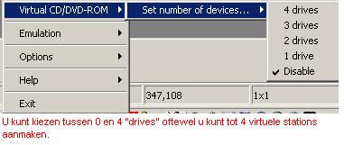 Plaatje van het de opties om het aantal virtuele drives in te stellen.